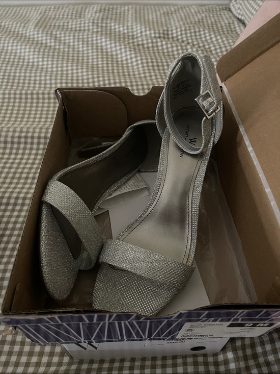 Worthington Shoes - Worthington Silver Glitter Ankle-Strap Heels
